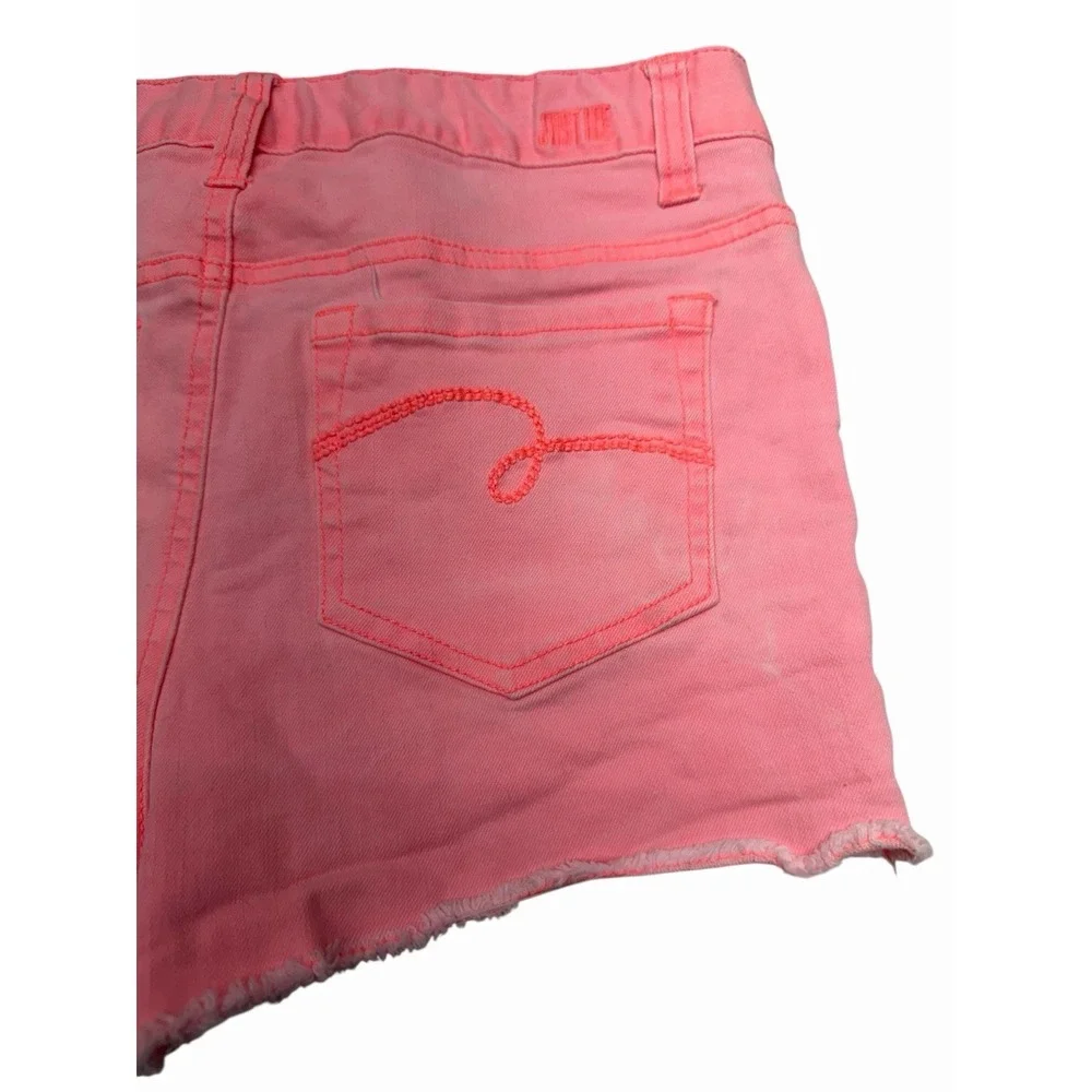 Justice Shorts Girls Size 16 Pink Cut Off Raw Denim Stretch Casual‎ Walking